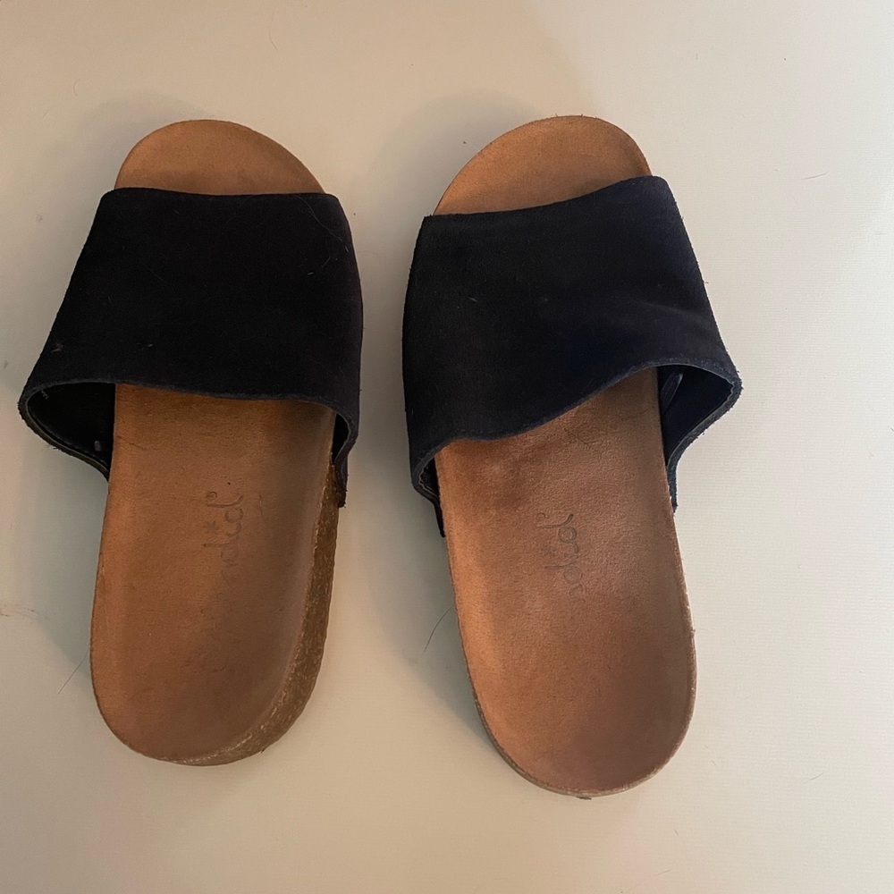 Navy blue slip on sandals flats